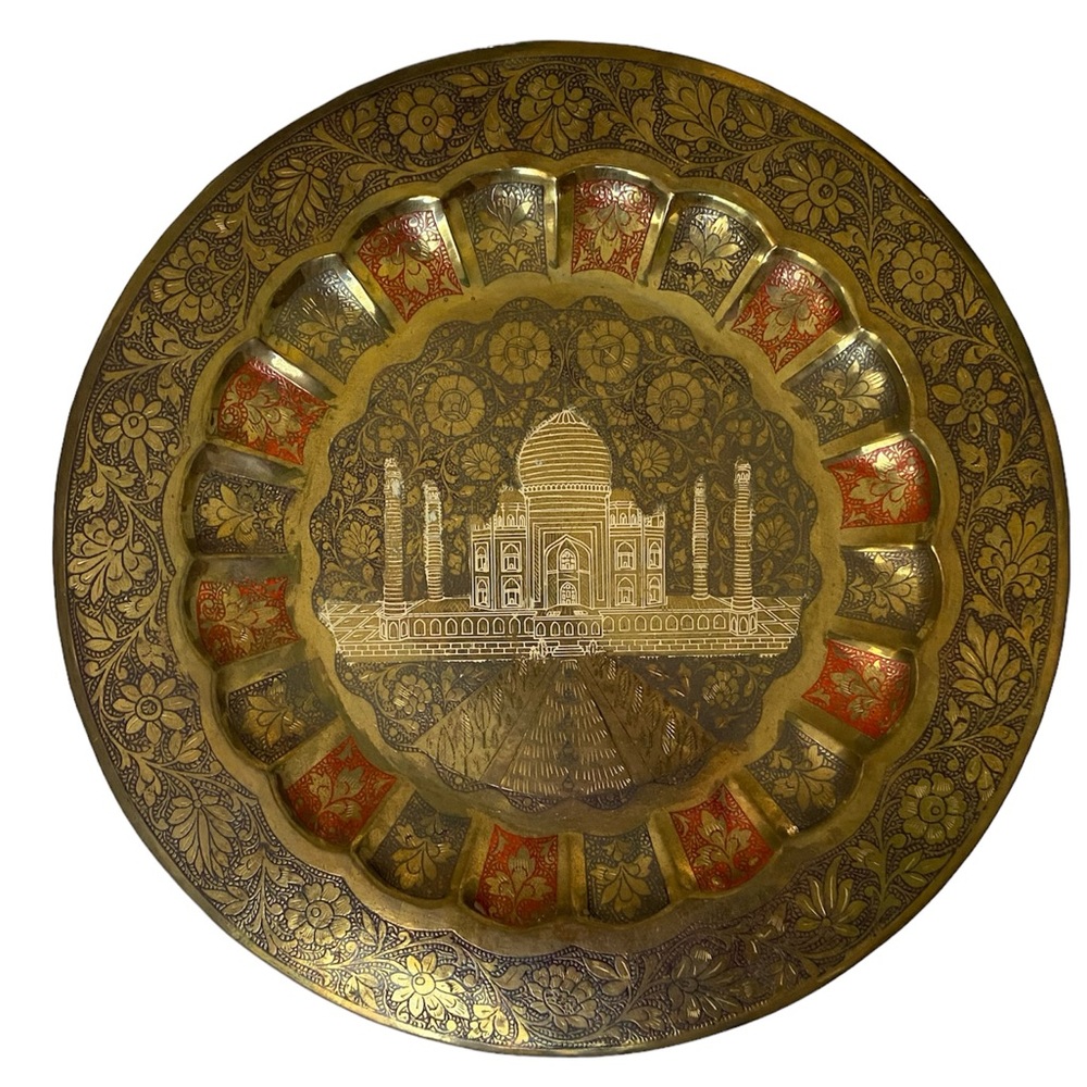 Vintage Taj Mahal Brass Carved Wall Plate